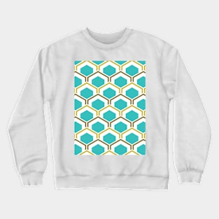 Teal Gold Geometric Mod Pattern Print Bestagon Hex Crewneck Sweatshirt